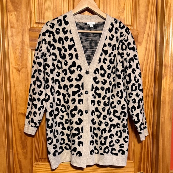 J. Jill Sweaters - J. Jill Black and Cream Leopard Cardigan
